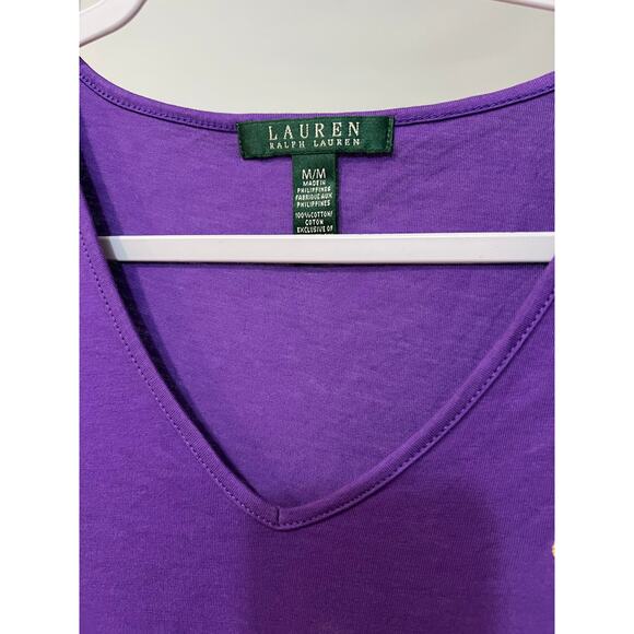 Lauren Ralph Lauren Women’s Purple V Neck Short Sleeve Shirt Tee Size Medium - Picture 4 of 5